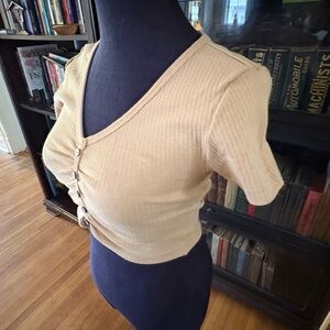 Tan Ribbed button-up Crop Top